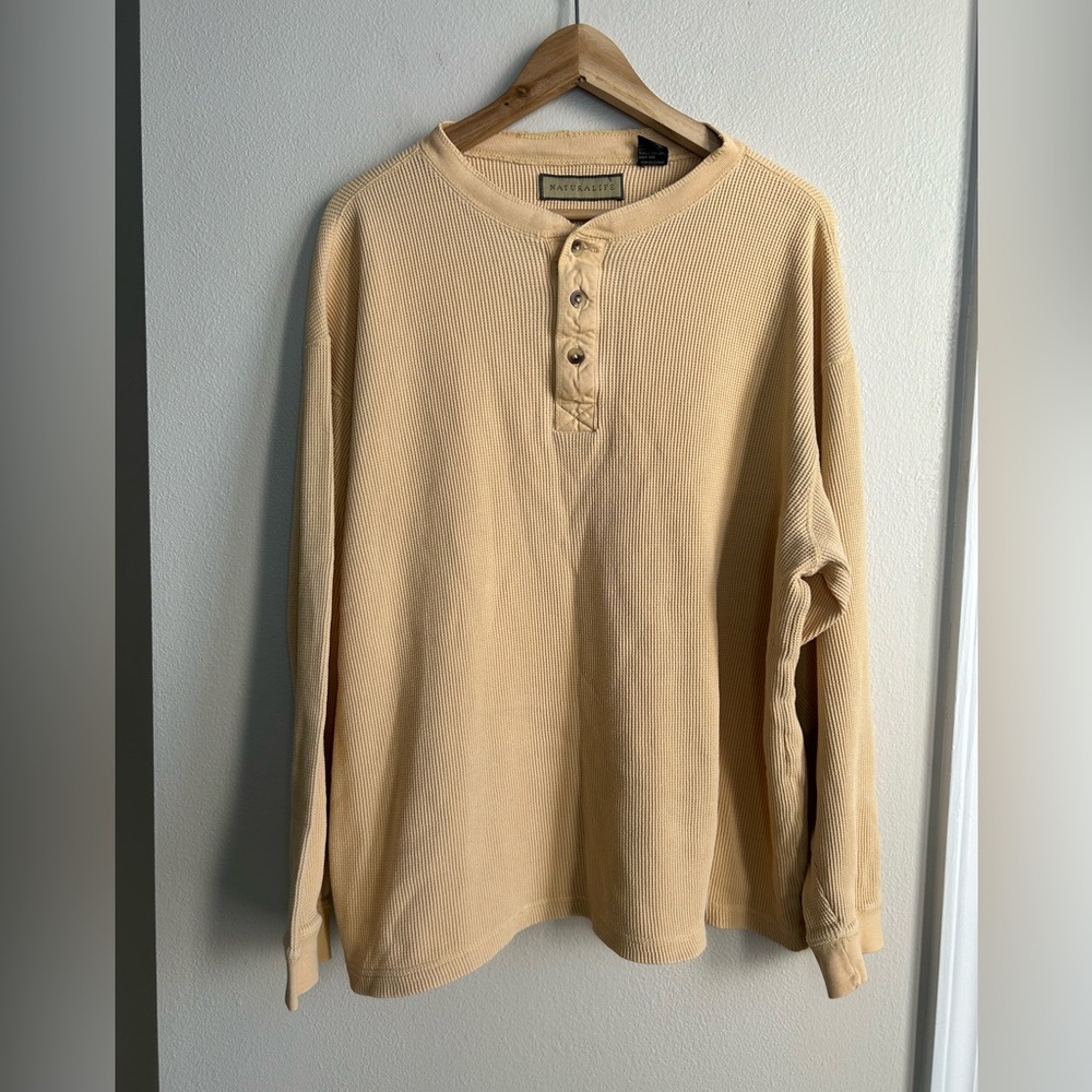 NATURAL LIFE Men's Waffle Knit Henley Shirt 100% Cotton Size XL